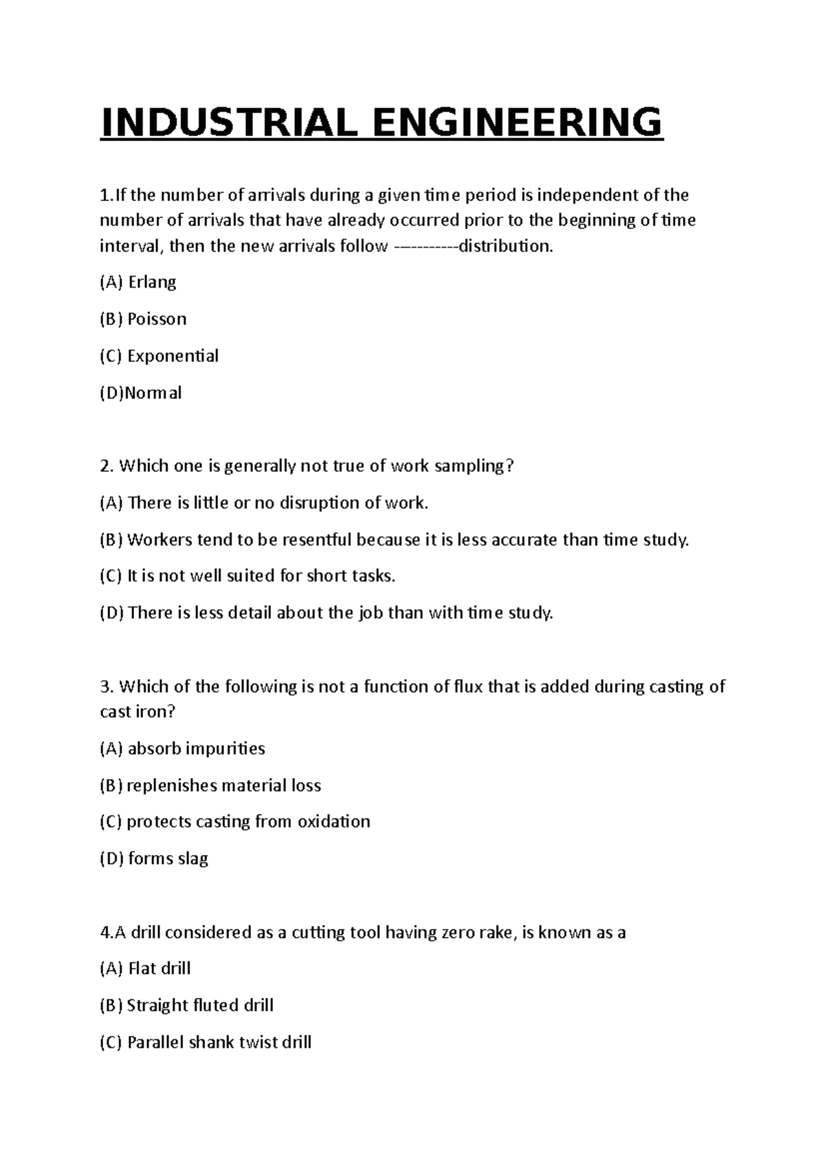 Industrial Engineering INDUSTRIAL ENGINEERING 1 the number of arrivals during a given time