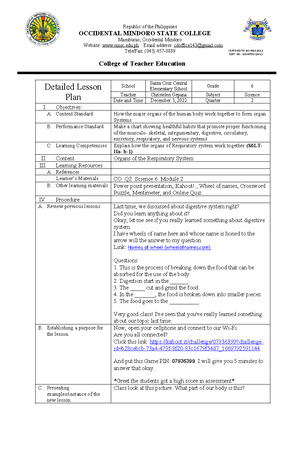 Detailed- Lesson-PLAN - DETAILED LESSON PLAN School OCCIDENTAL MINDORO ...