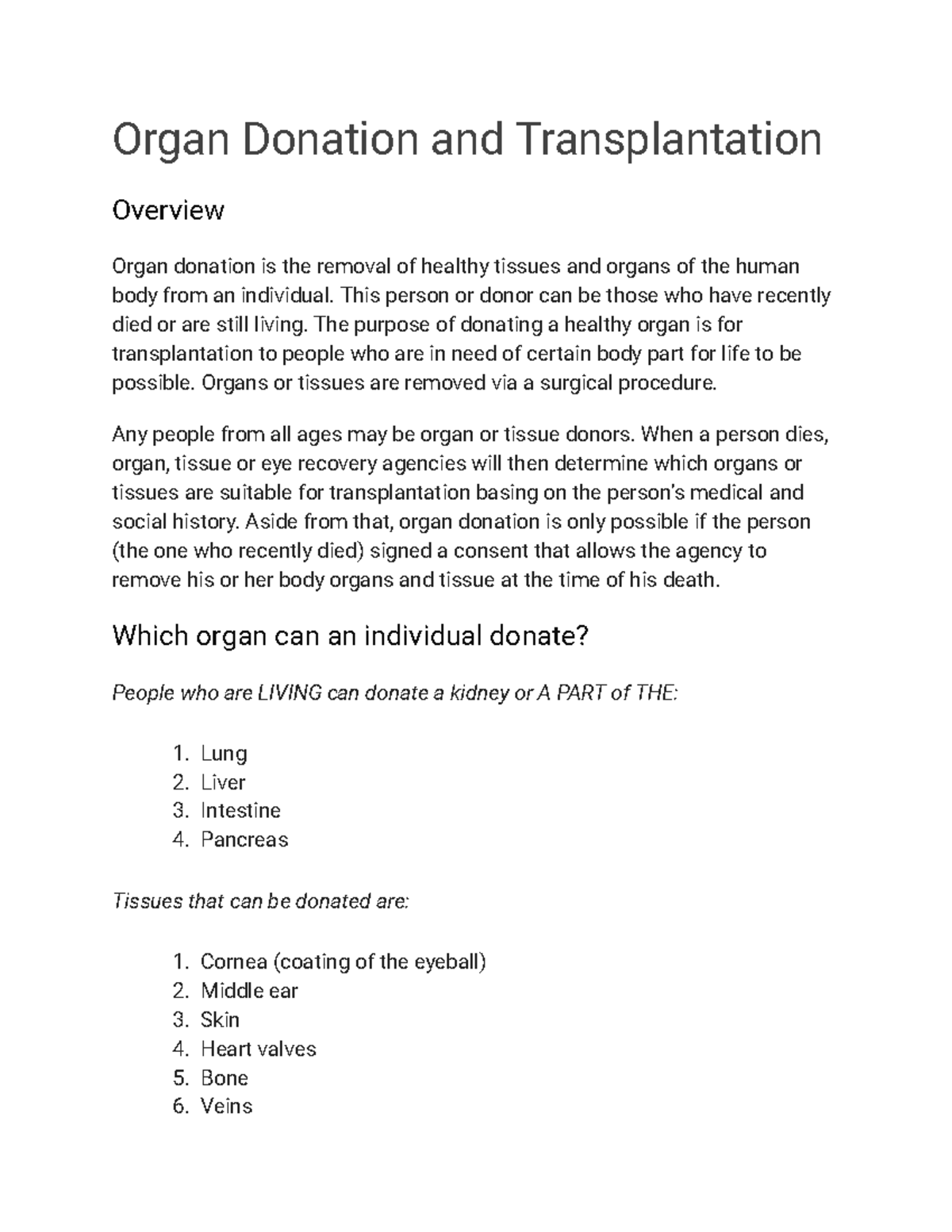 dissertation on organ donation