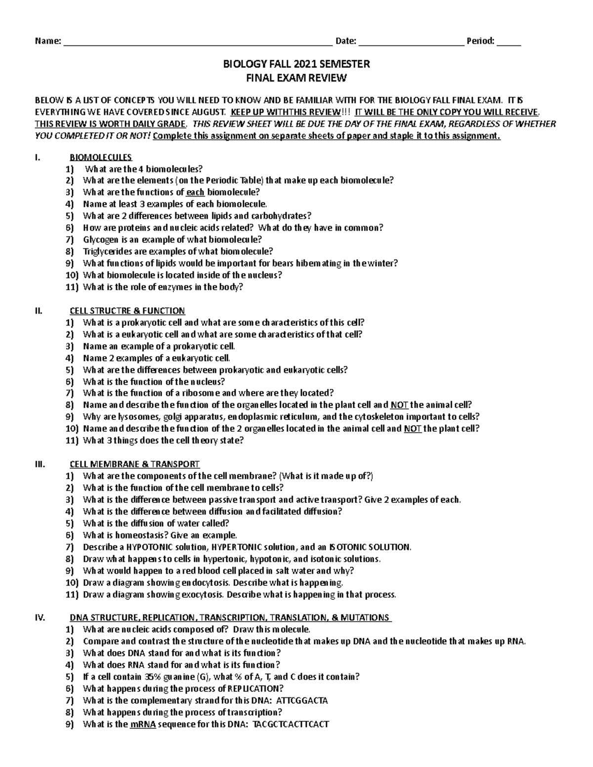 Biology Final Exam Review Fall 2021 003 - Studocu