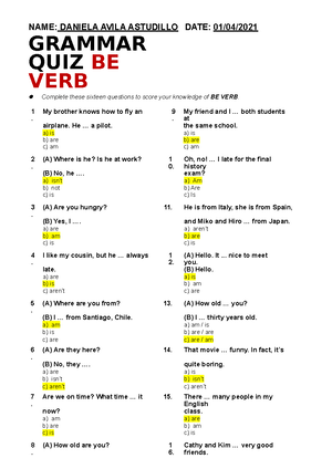grammar quiz be verb, me ajudem pfv 