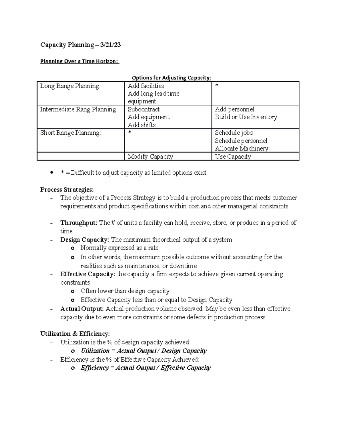 Capacity Planning Notes - Capacity Planning – 3/21/ Planning Over a ...