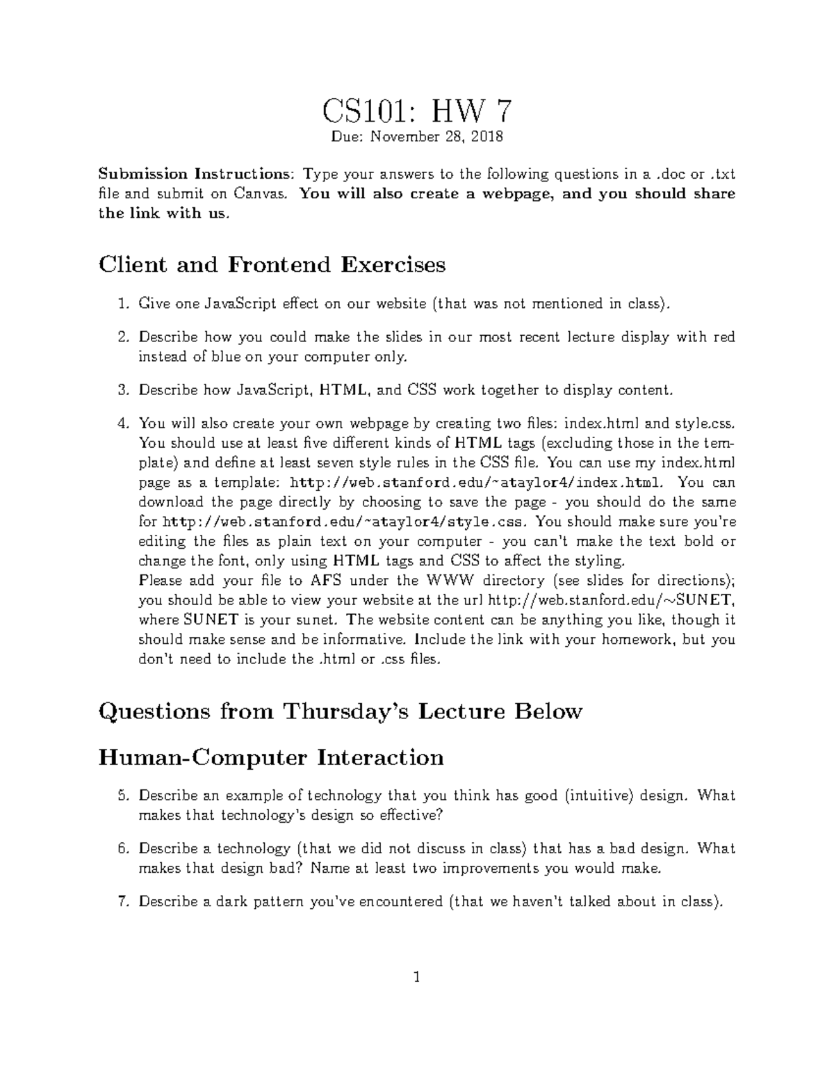 Homework 07 - Hw7 - CS101: HW 7 Due: November 28, 2018 Submission ...