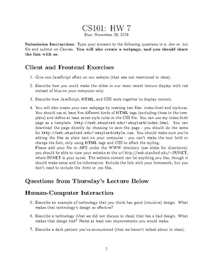 Homework 01 - Hw1 - CS101: HW 1 Due: October 3, 2018 Submission ...