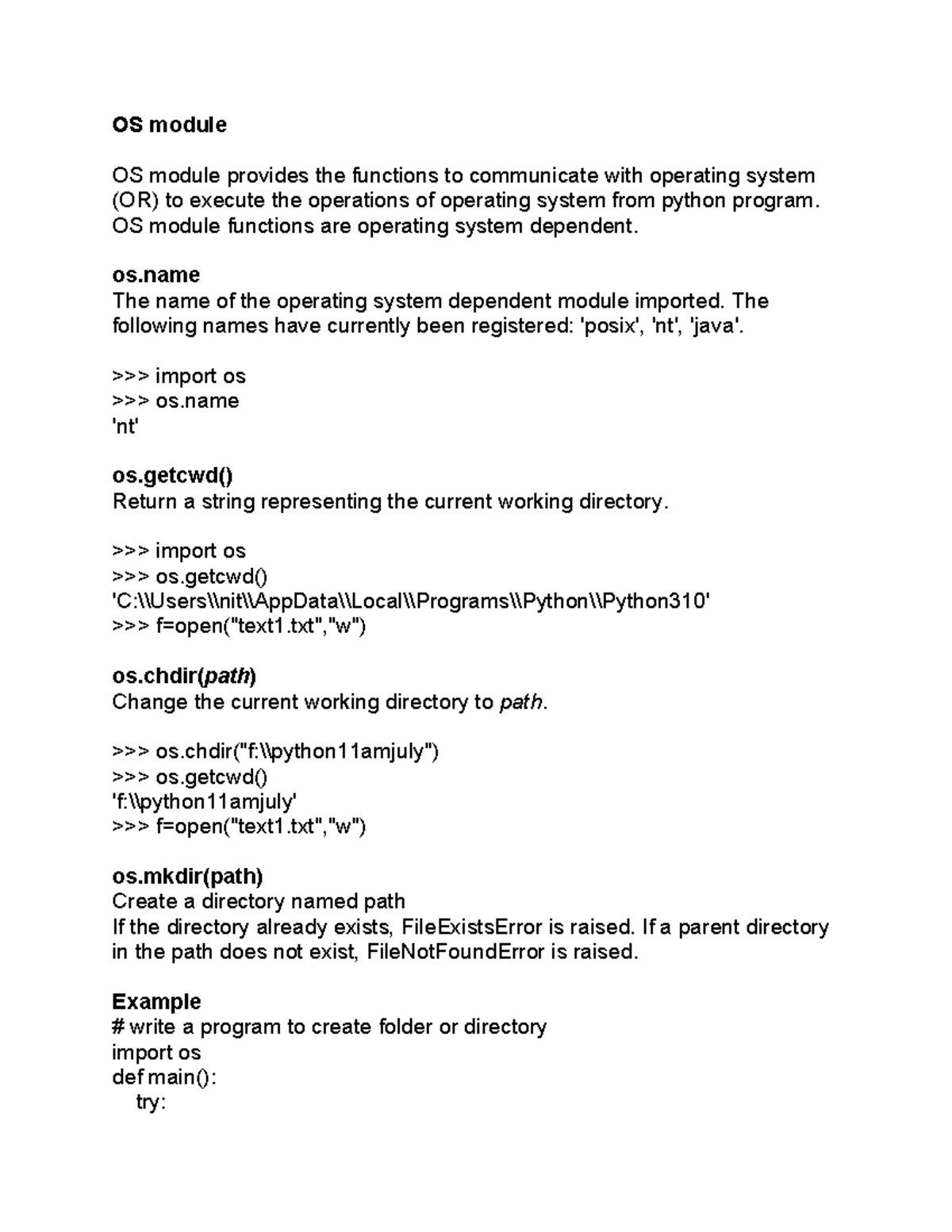 12-10-2022 - Pythone Notes And Practice For Computer Students - Os Module  Os Module Provides The - Studocu