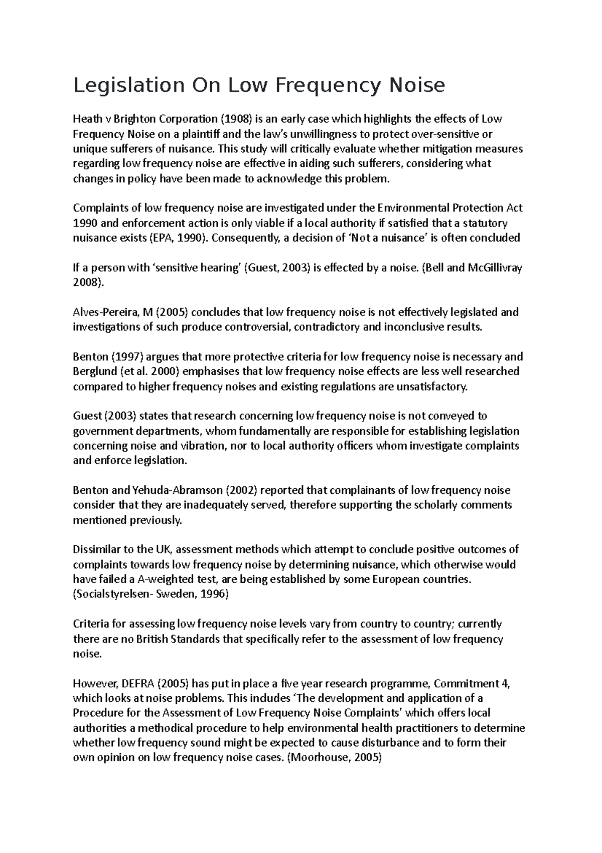 Legislation on Low Noice 1 Legislation On Low Frequency Noise Heath v Brighton Corporation