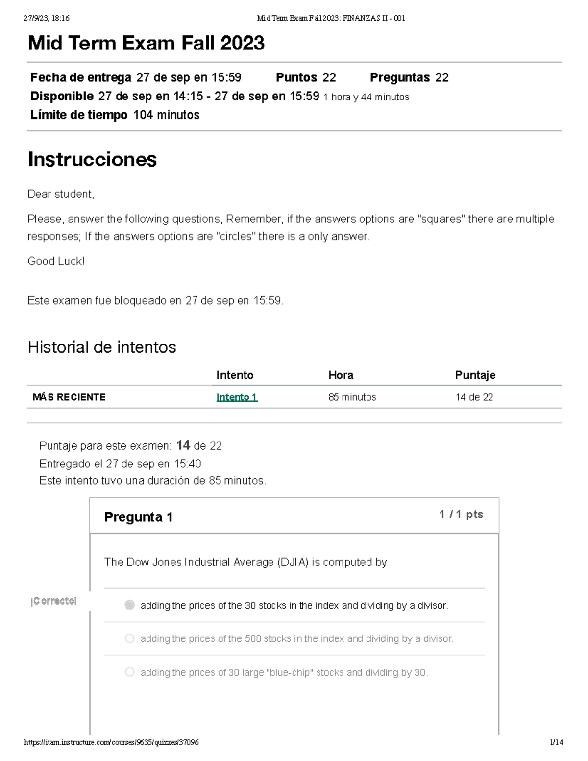 Mid Term Exam Fall 2023 Finanzas II - 001 - Mid Term Exam Fall 2023 ...