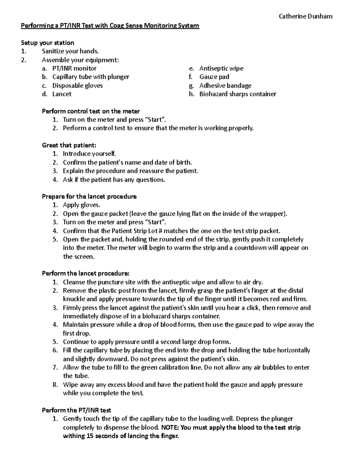 Performing a PT:INR Test - Performing a PT/INR Test with Coag Sense ...