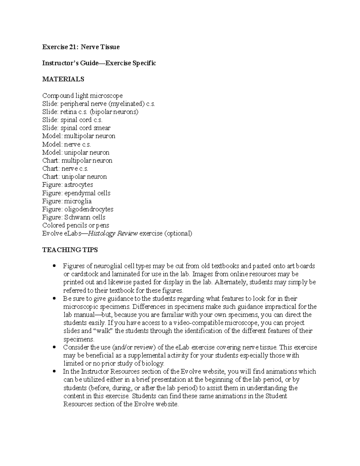 Exercise 21 pointers to tackle and some answer keys Exercise 21 Nerve Tissue Instructor’s