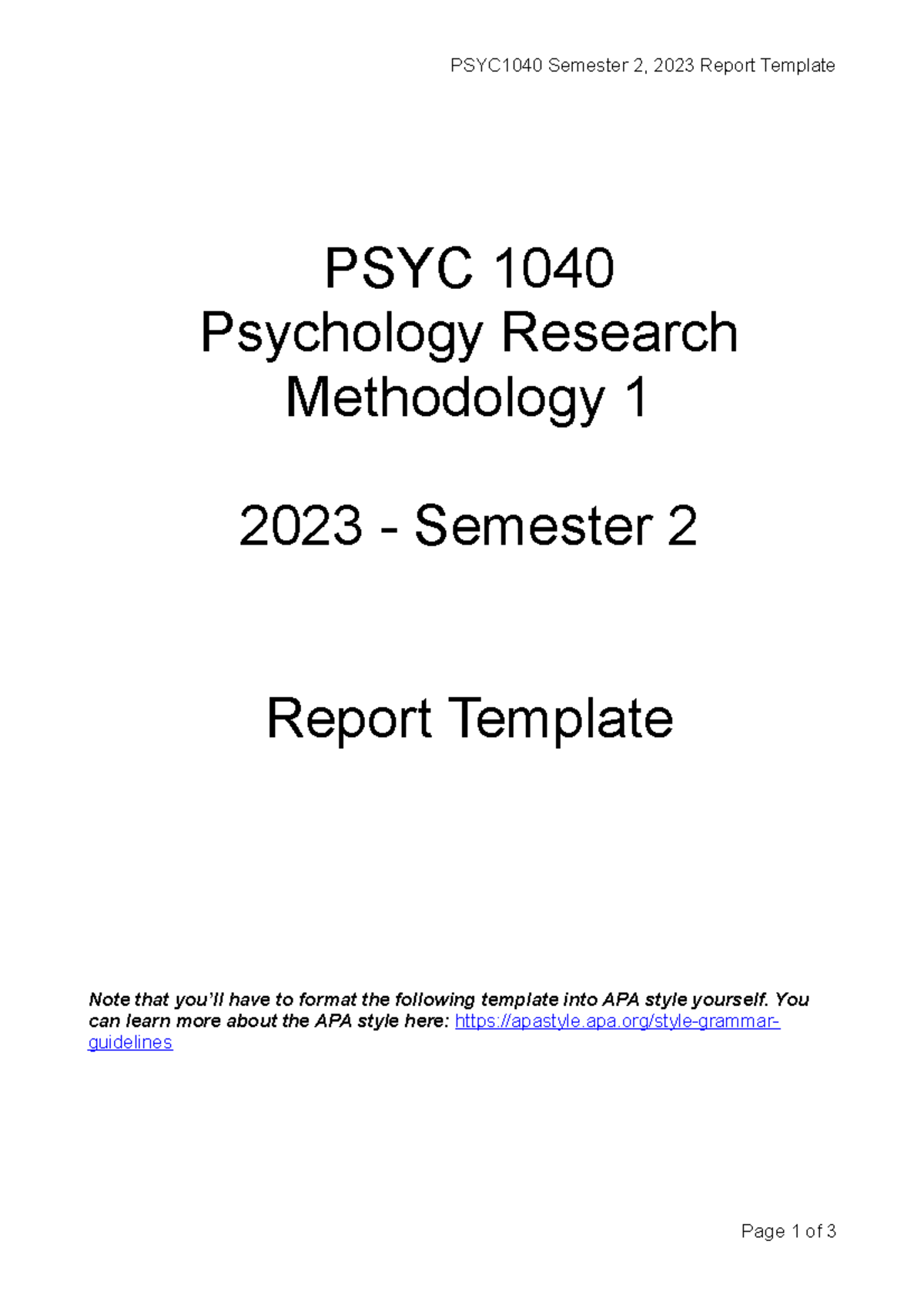 1040 Assignment Scaffold - PSYC1040 Semester 2, 2023 Report Template ...