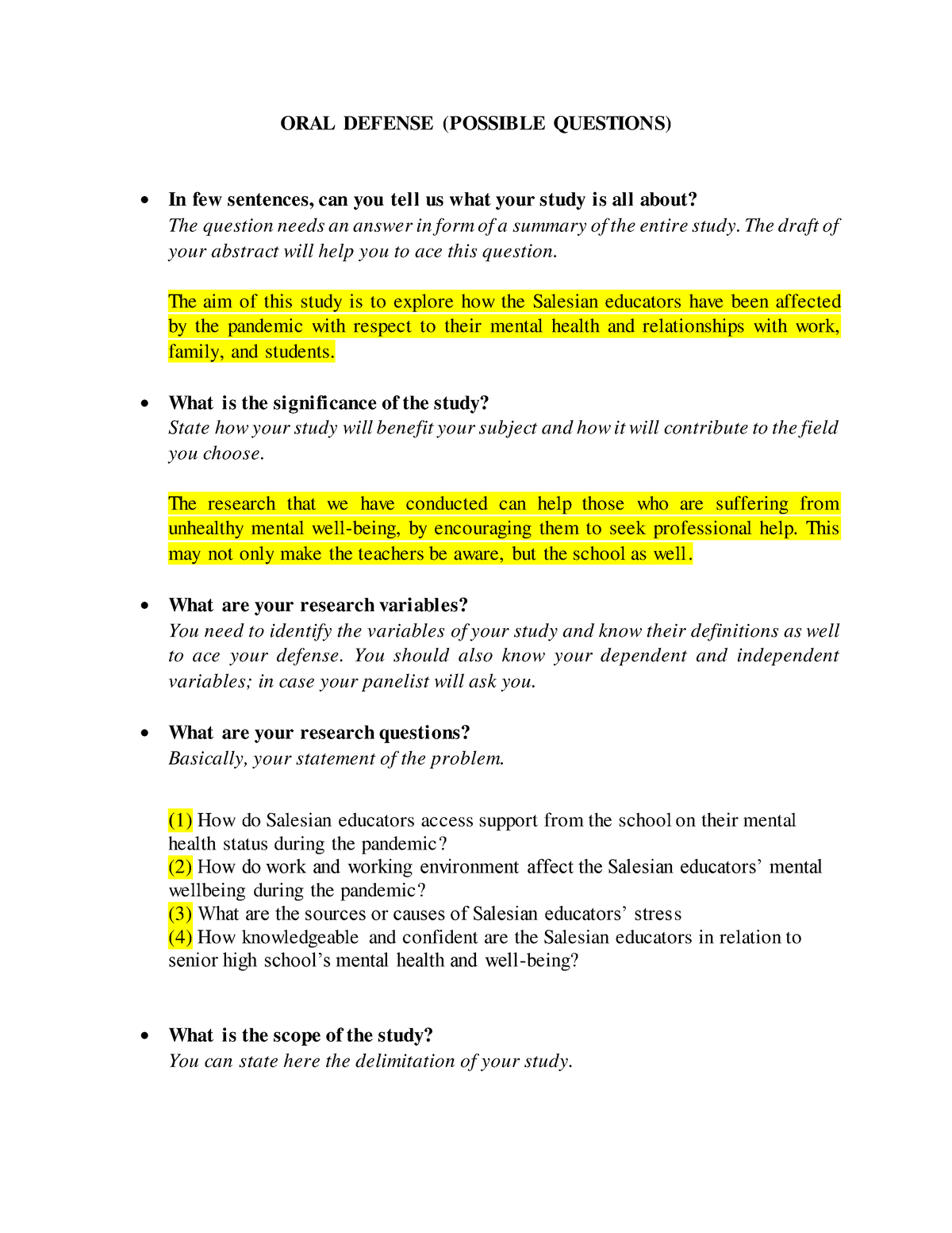 common thesis defense questions and answers pdf