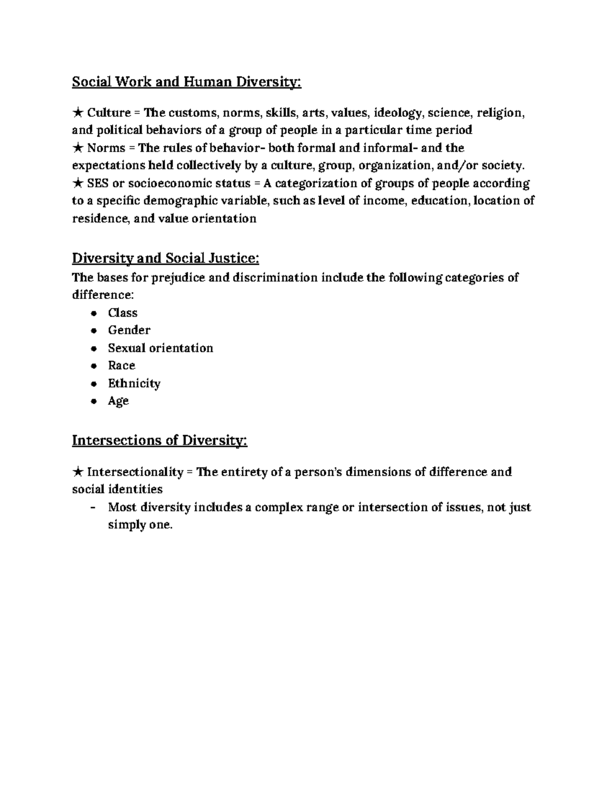Social Work and Human Diversity ★ SES or socioeconomic status = A