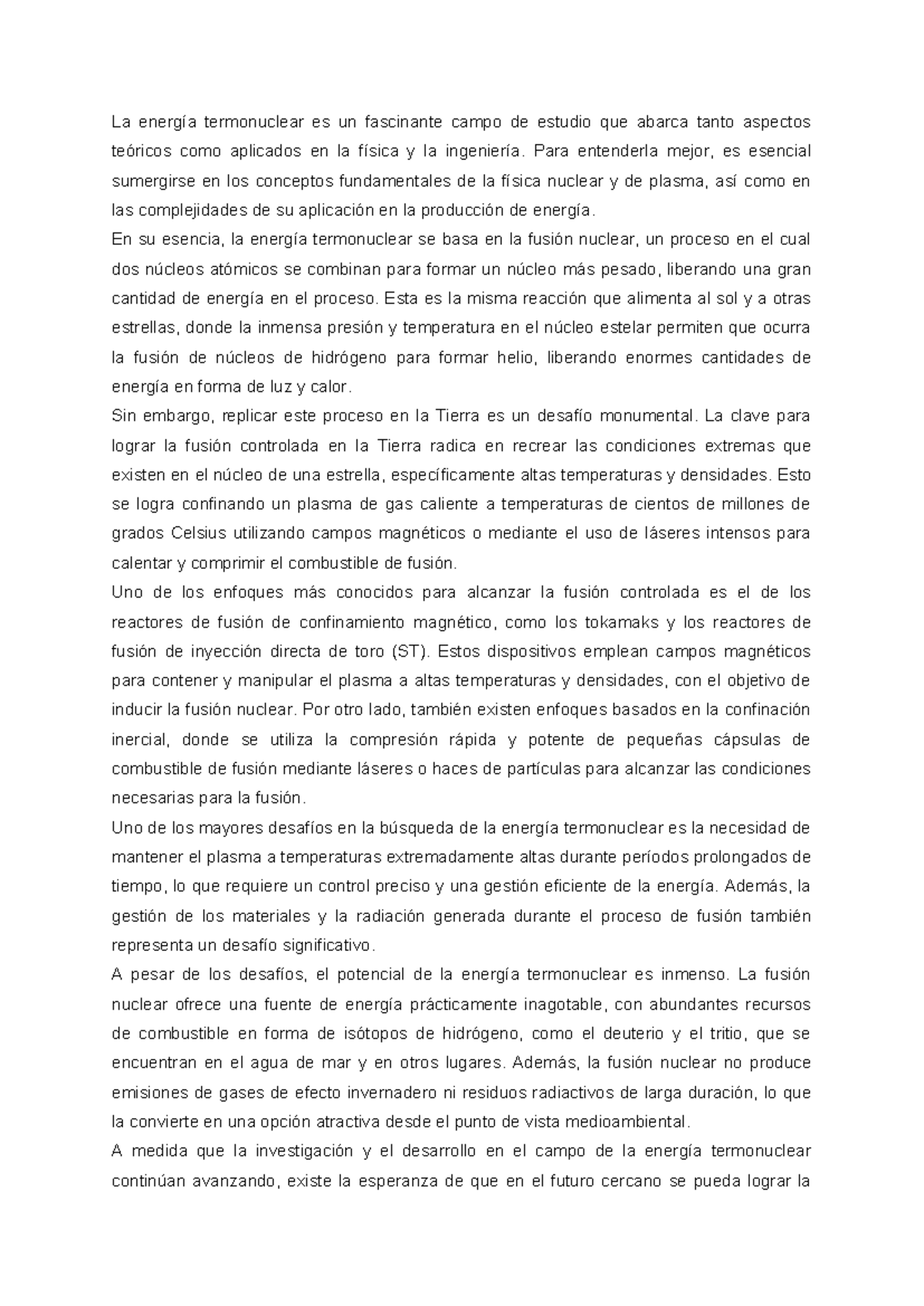 Fisica 1 - La energía termonuclear es un fascinante campo de estudio ...