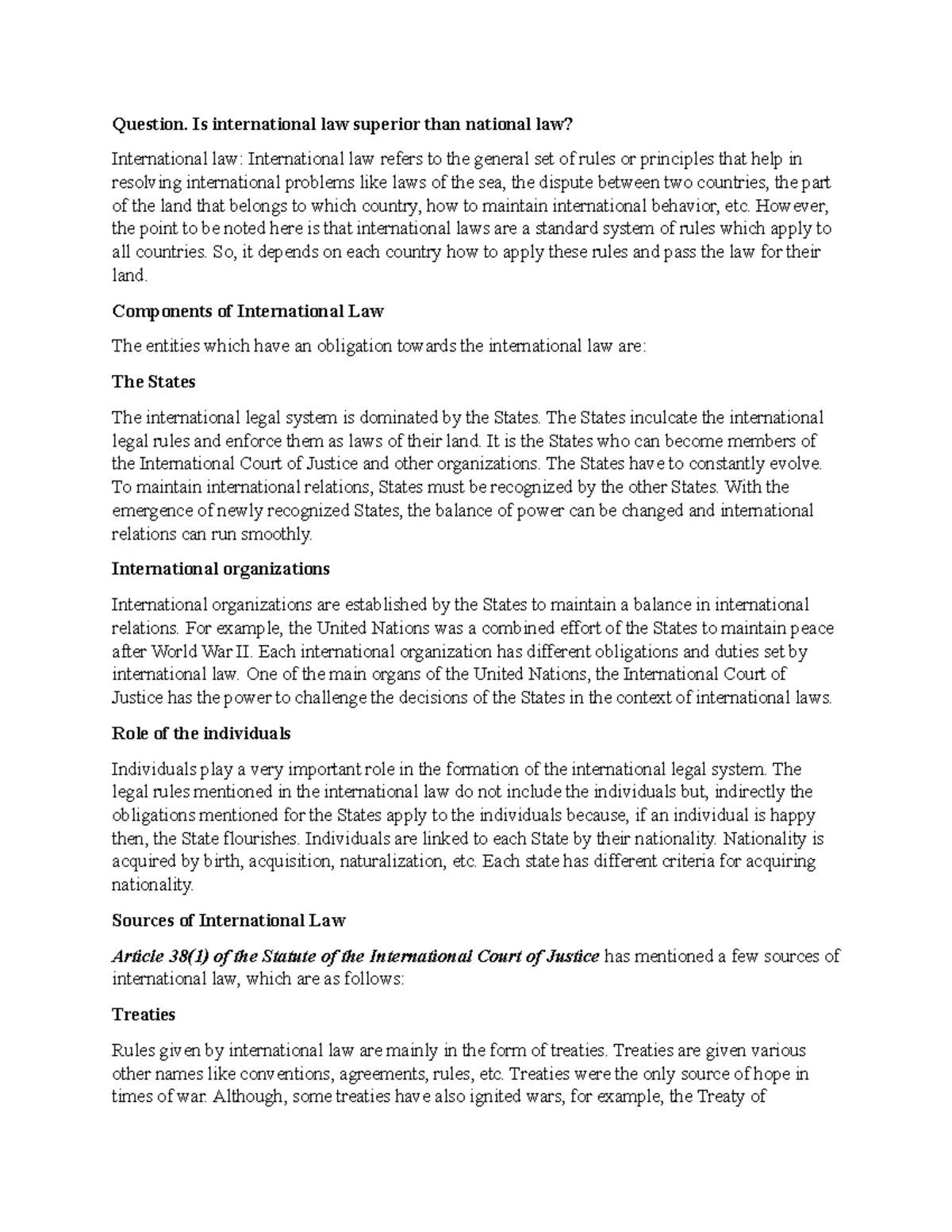 Research on the question whether National law is superior to ...