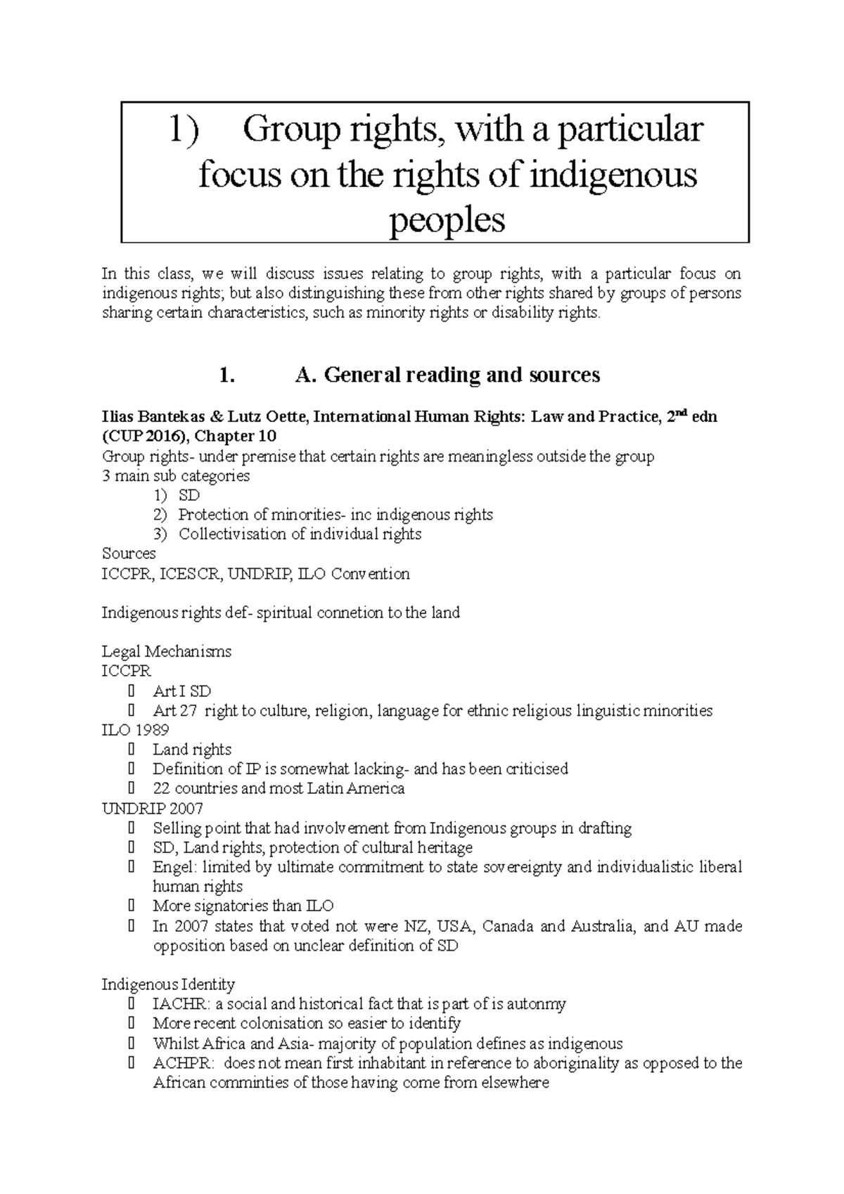 17) Group rights - 1) Group rights, with a particular focus on the ...
