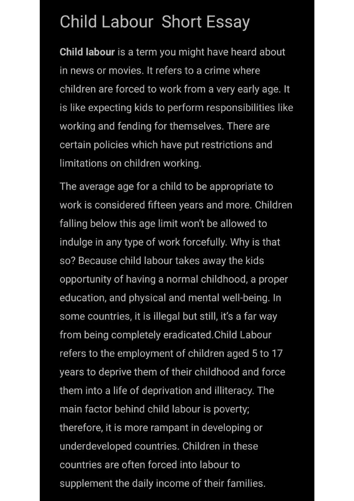 child labour essay pdf