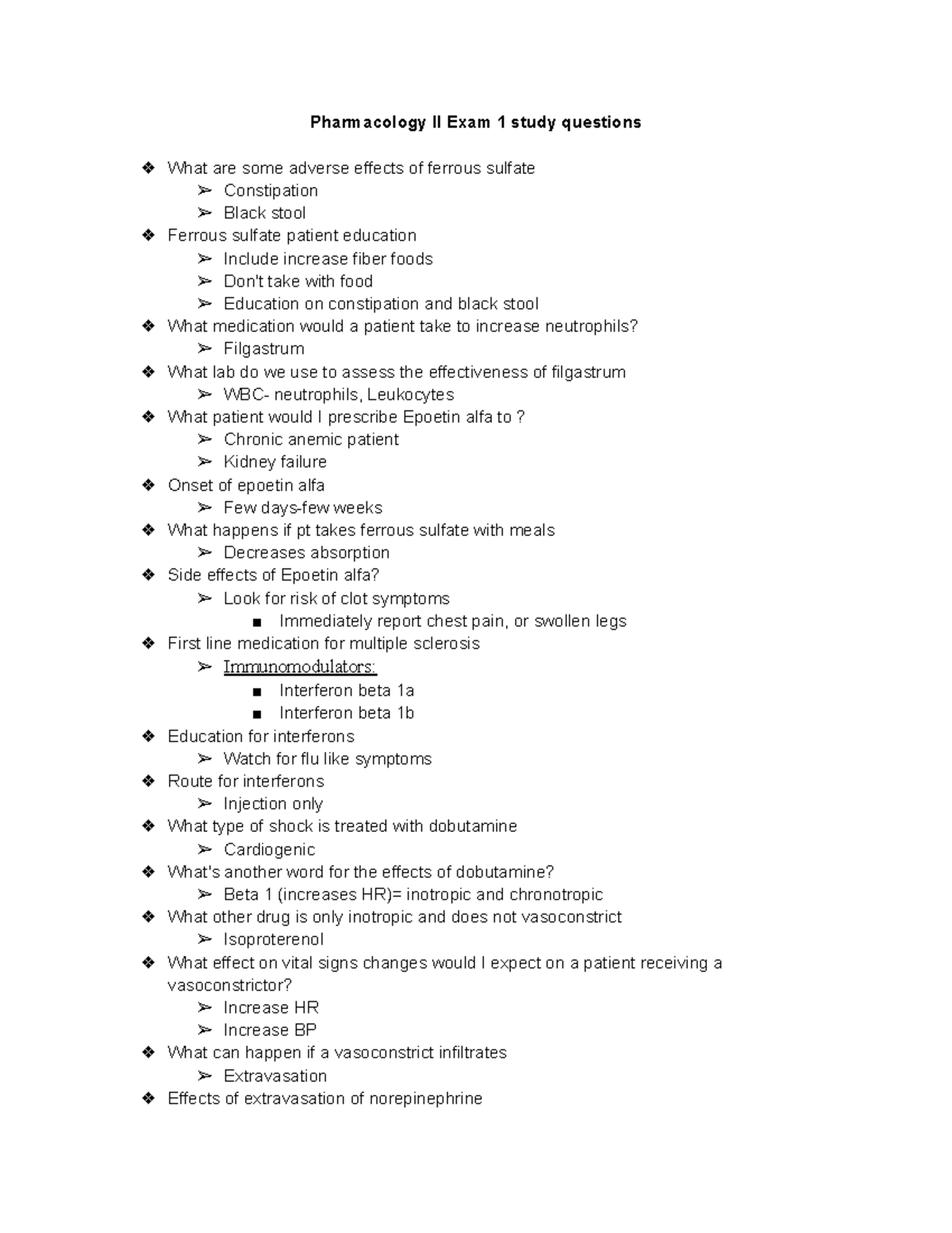 Pharm 2 Exam 1 Study Questions - Pharmacology II Exam 1 Study Questions ...