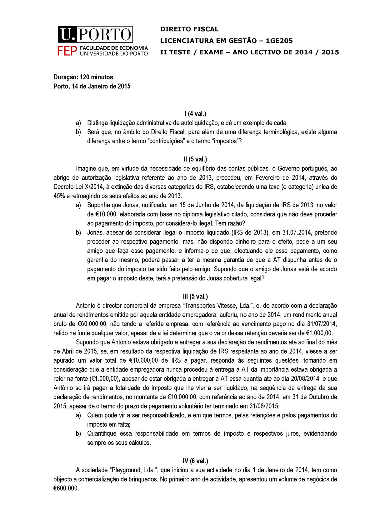 Exame época Normal Direito Fiscal Licenciatura Em GestÃo 1ge2 05 Ii Teste Exame Ano 1002