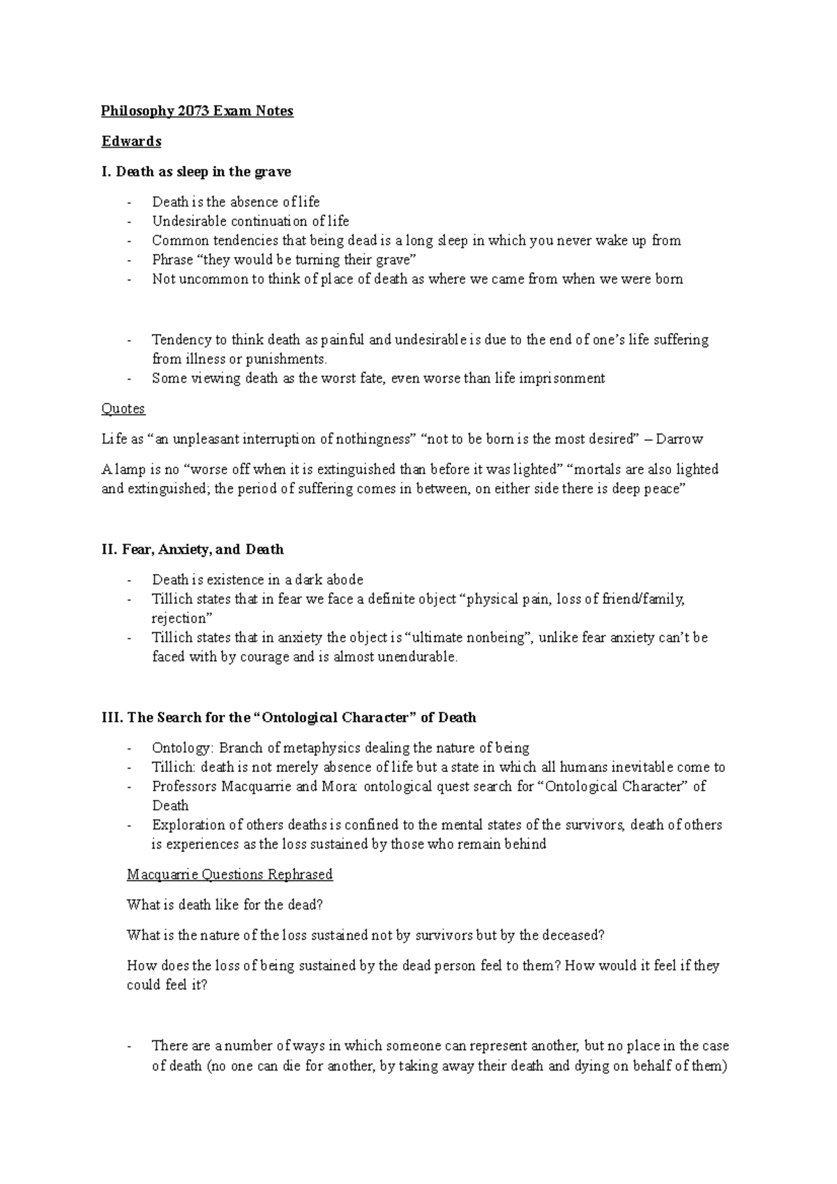 Philosophy 2073 Exam Notes - Philosophy 2073 Exam Notes Edwards I ...