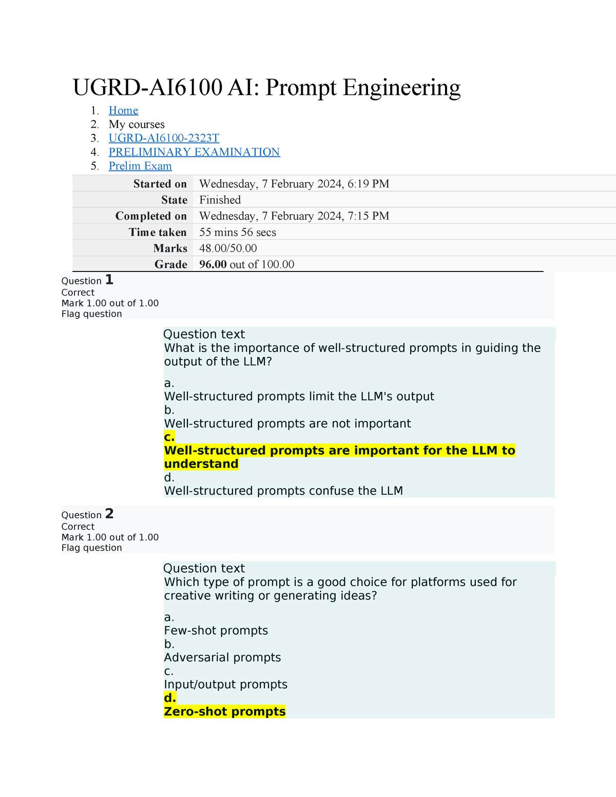 AI Prelims Exam - AIPrompt - UGRD-AI6100 AI: Prompt Engineering 1. Home ...