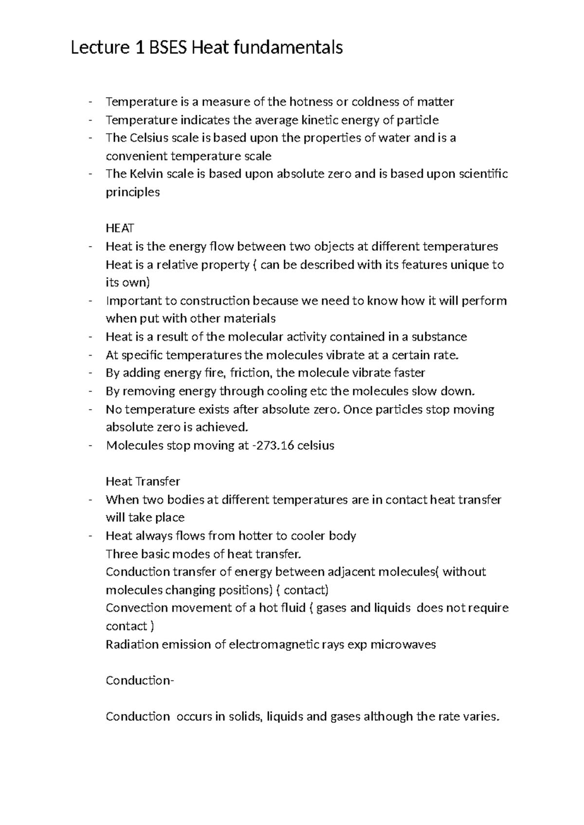 Lecture 1 Fundamentals of heat - Lecture 1 BSES Heat fundamentals ...