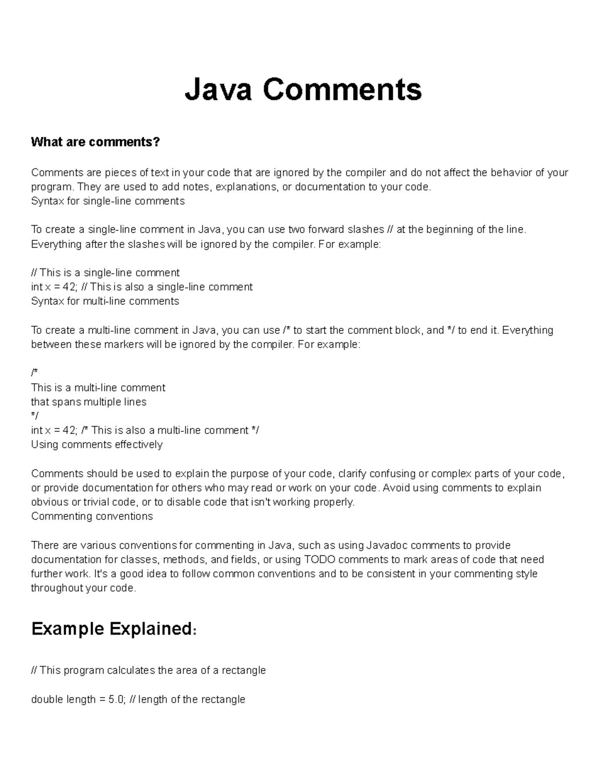 JAVA Comments - Java Comments What are comments? Comments are pieces of ...