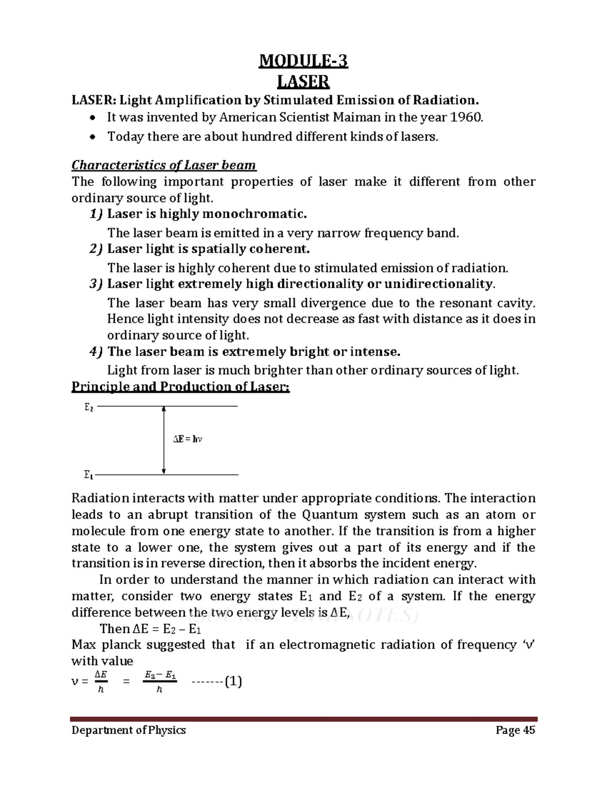 Lasers and Optical Fibers Mod-3