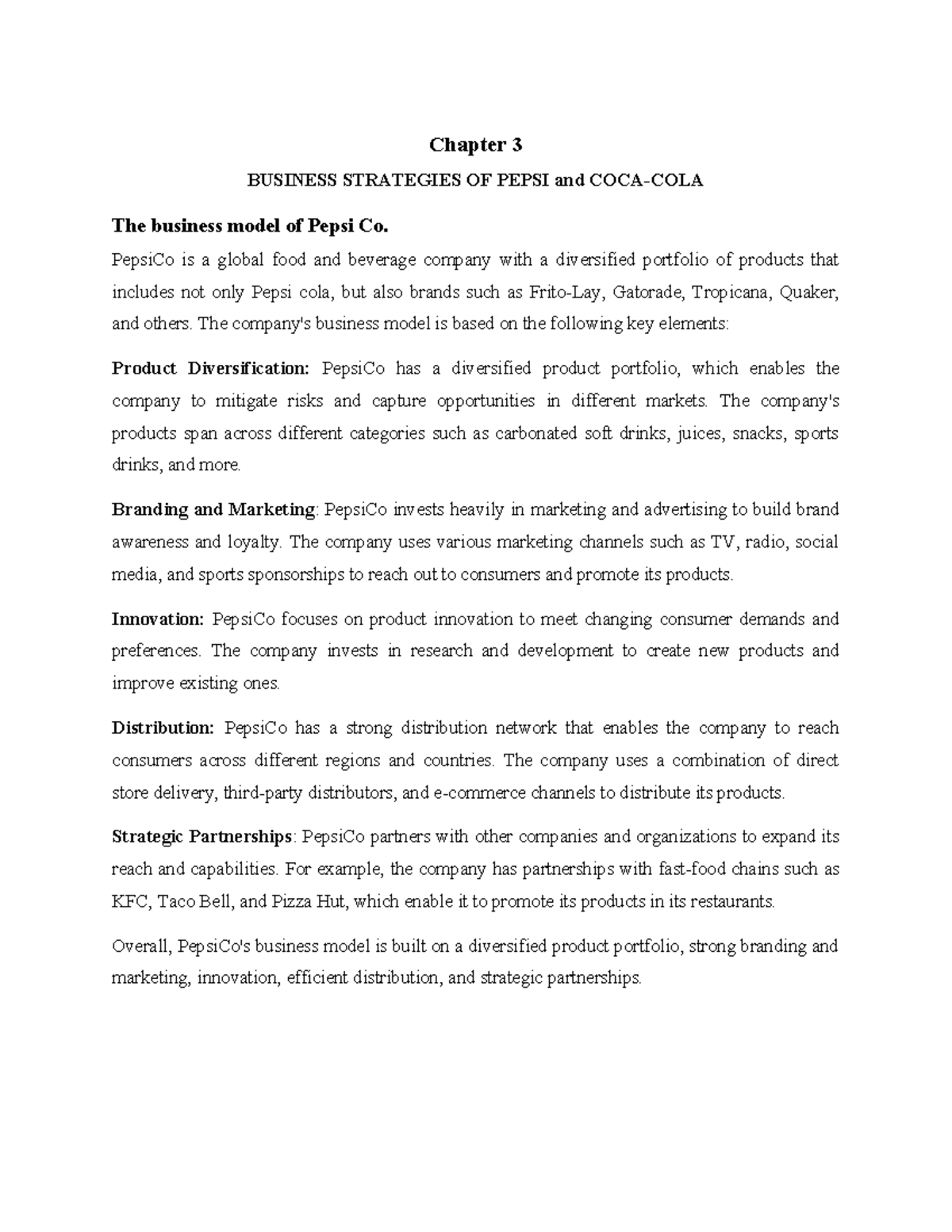Chapter 3, Business Strategy of Coca Cola & Pepsi Co - Chapter 3 ...