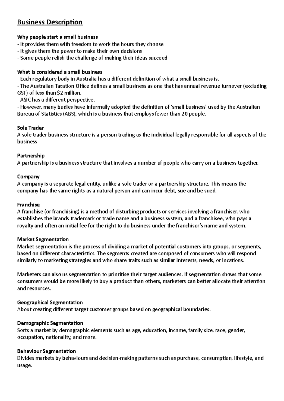 Business Management - ... - Business Description Why people start a ...