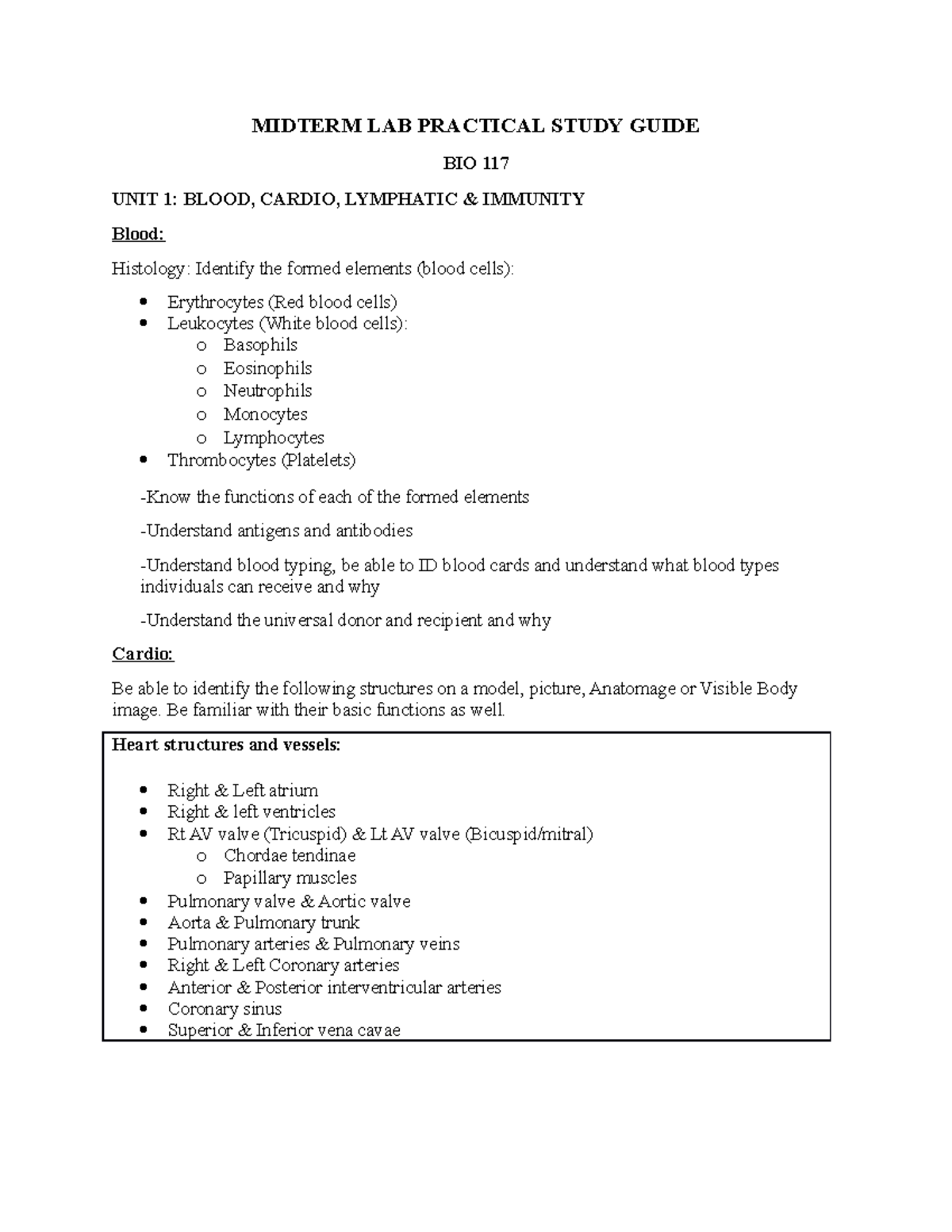 Midterm LAB Practical Study Guide MIDTERM LAB PRACTICAL STUDY GUIDE
