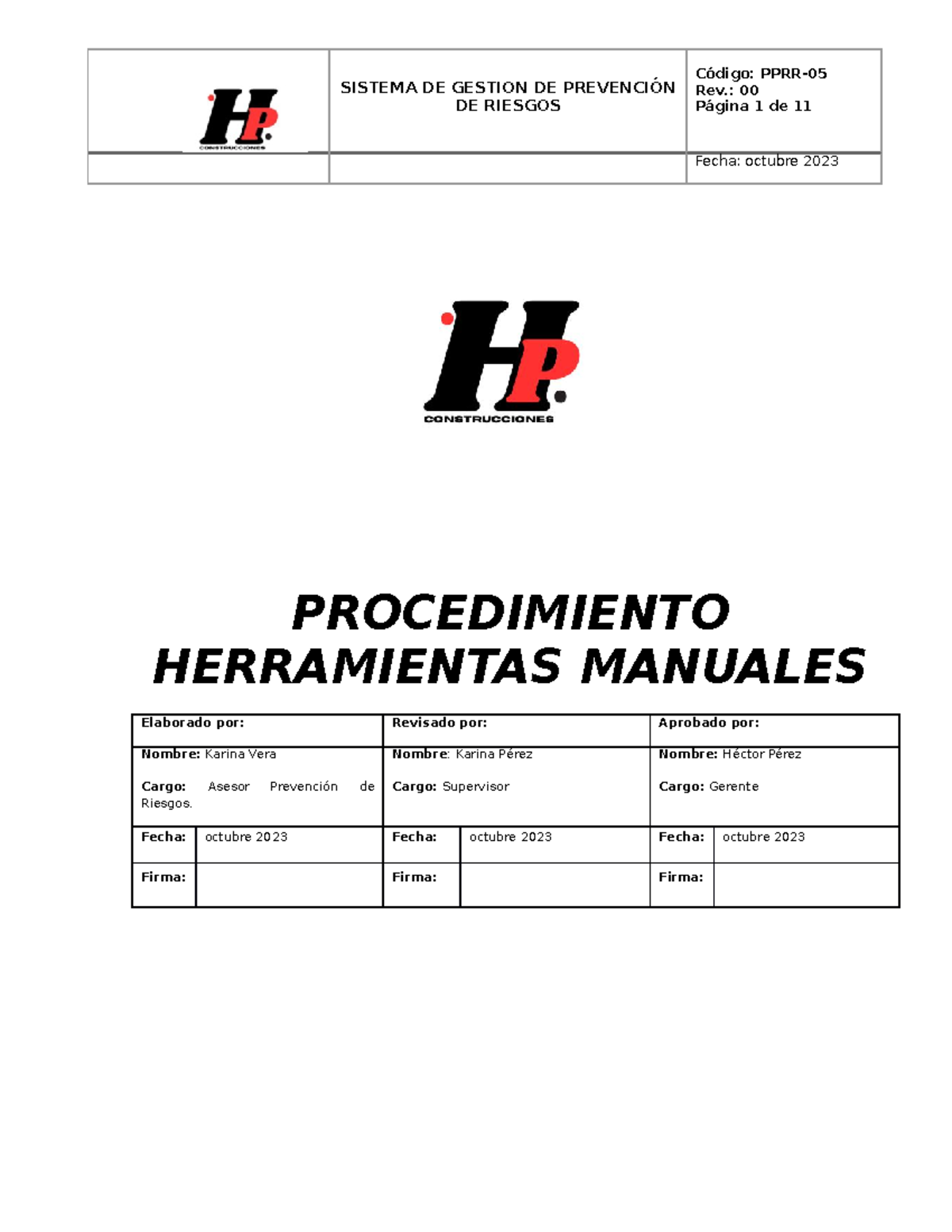 PPRR-05 Procedimiento Herramientas Manuales Rev. 00 - SISTEMA DE ...