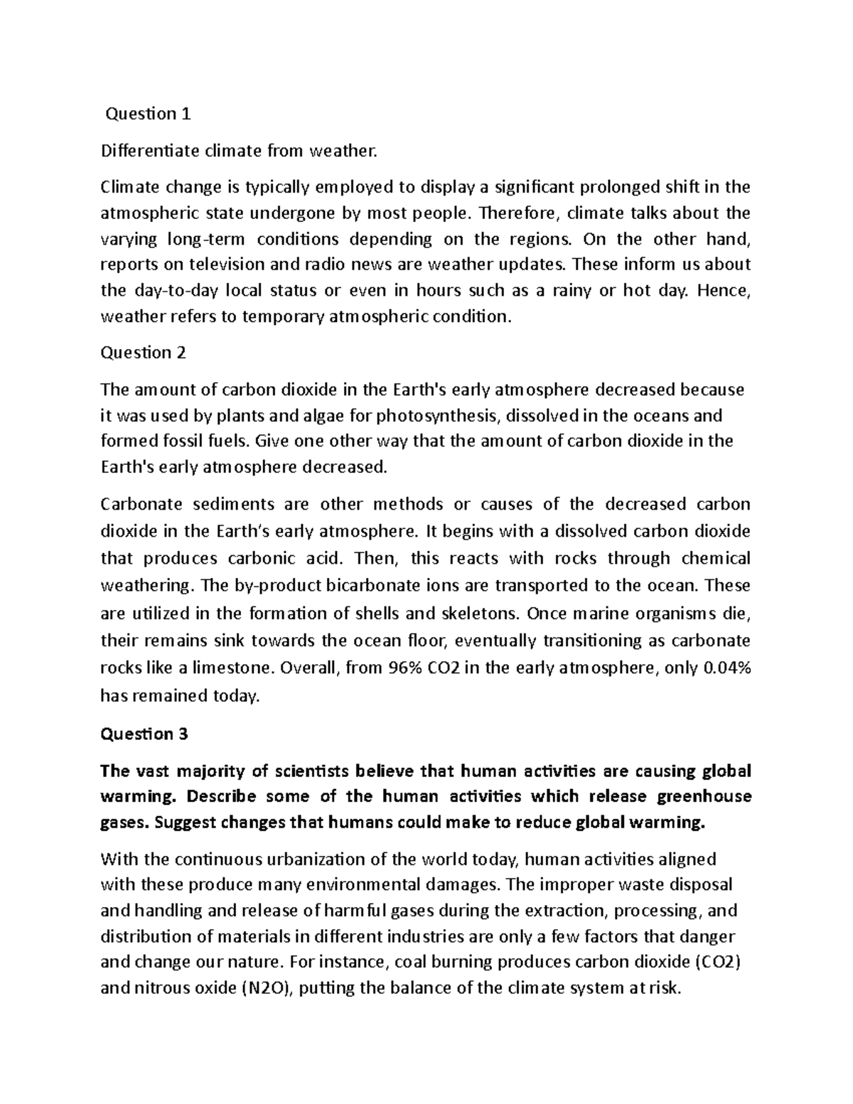 Bche ass 5 - Chemistry assignment - Ques琀椀on 1 Di昀昀eren琀椀ate climate ...