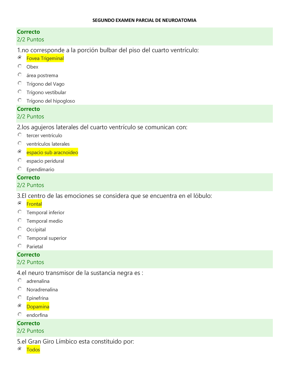 Segundo Examen Parcial DE Neuroatomia - SEGUNDO EXAMEN PARCIAL DE ...