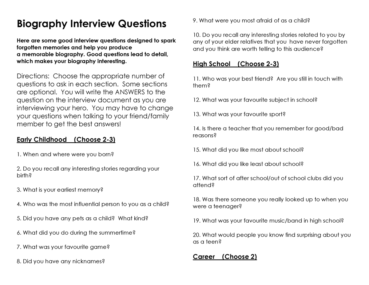 biography study questions