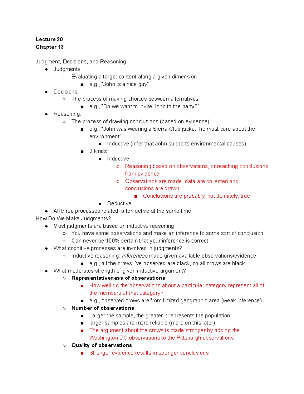 Psych 240 Lecture 20-21-22-23 - Lecture 20 Chapter 13 Judgment ...