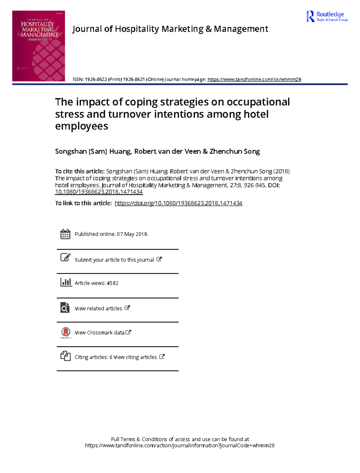 The impact of coping strategies on occupational stress and turnover ...