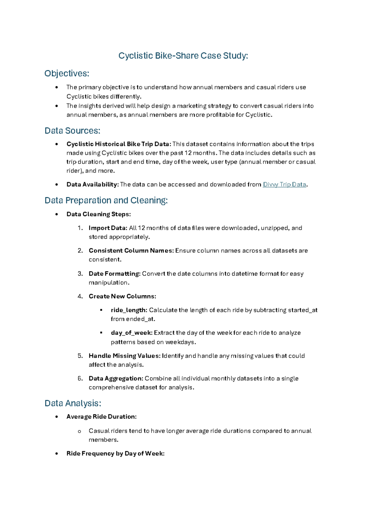 Case Study Cyclistic Bike Cyclistic BikeShare Case Study Objectives