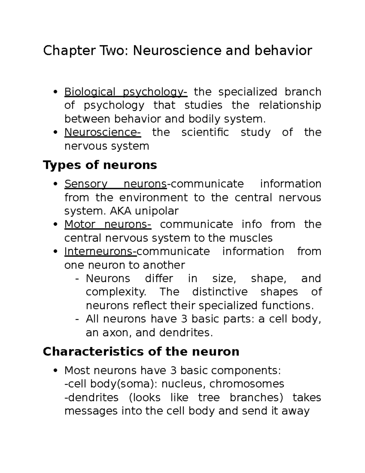 Psychology- chapter two- neuroscience and behavior - Chapter Two ...