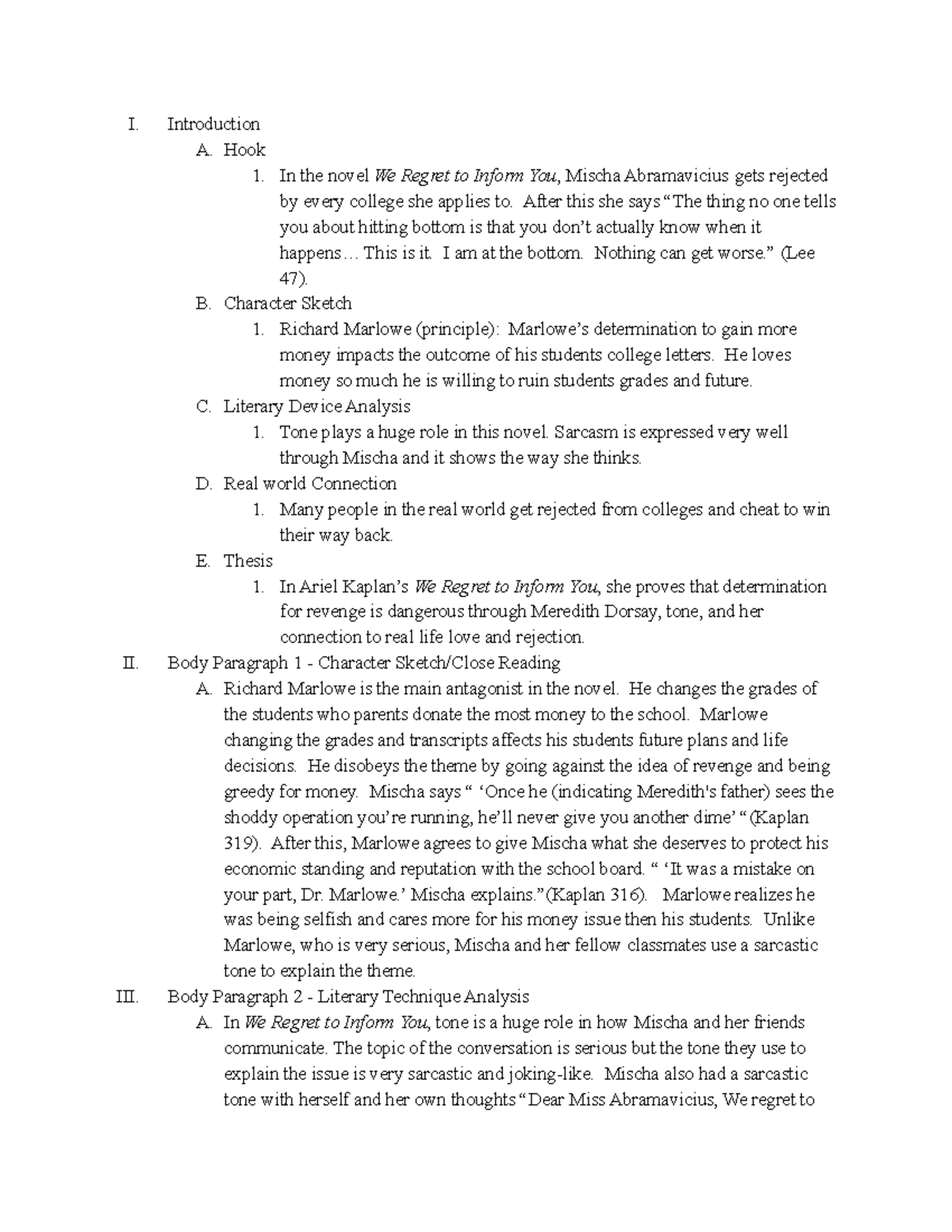 Untitled document Book Summary Outline I. Introduction A. Hook 1