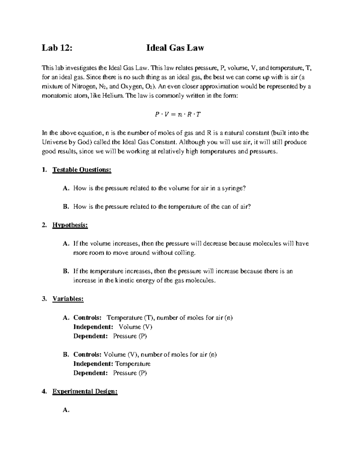 PHY111L Lab 12 Ideal gas law3 Lab 12 Ideal Gas Law This lab