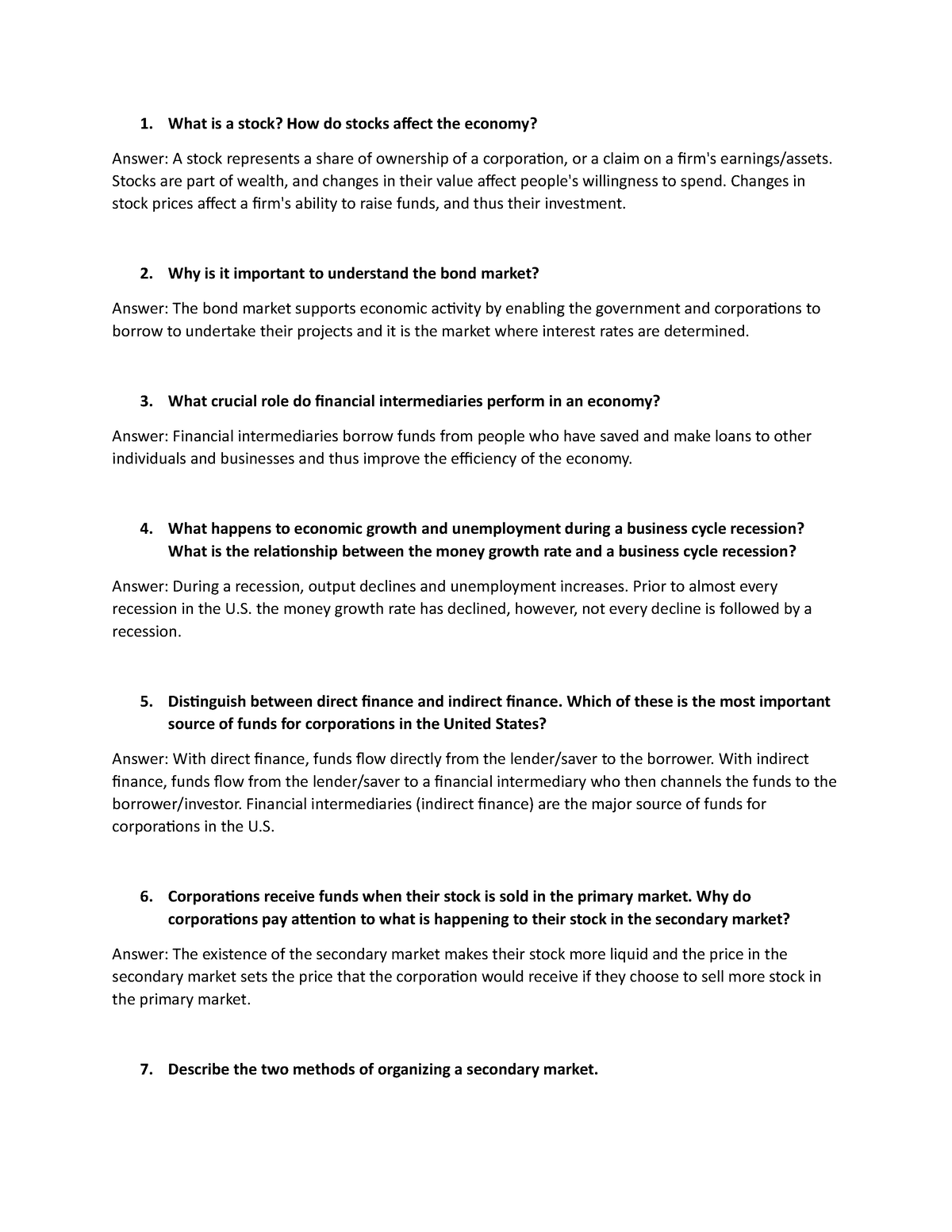 Review questions What is a stock? How do stocks affect the economy? Answer A stock represents