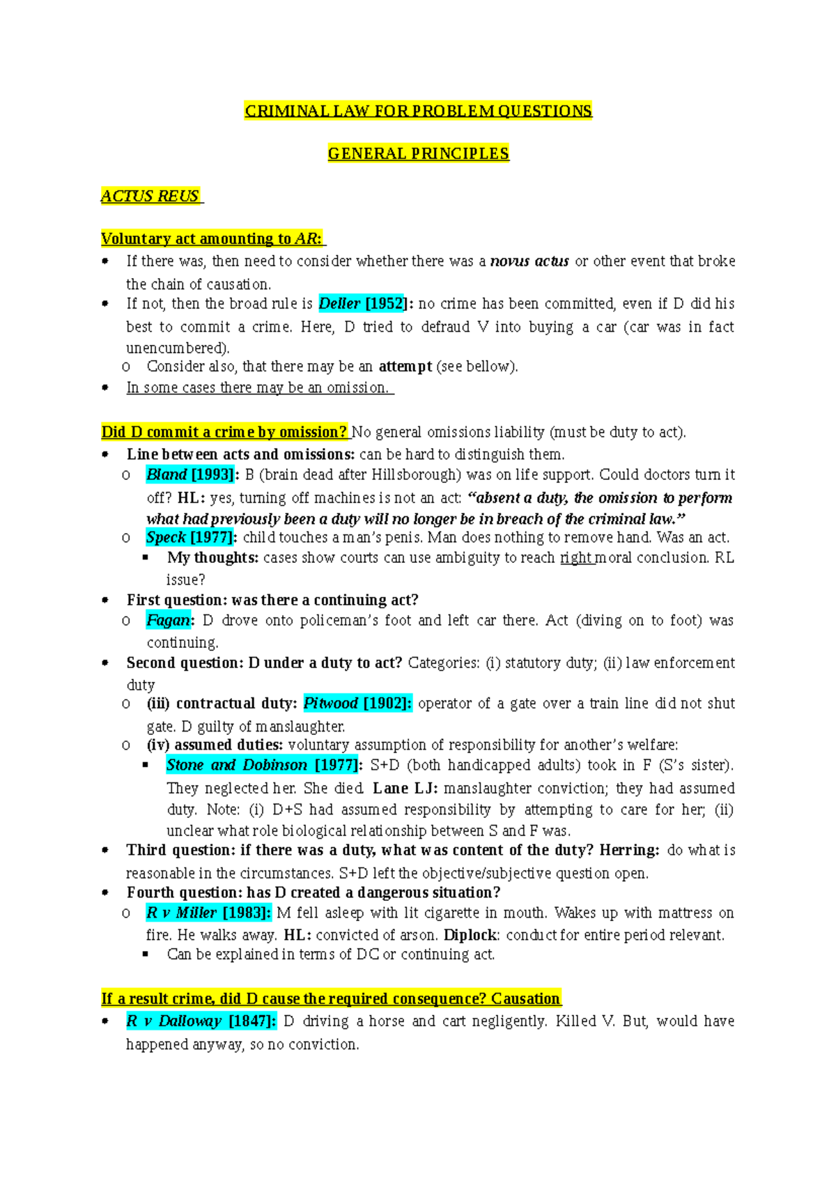 Problem Questions Notes sample - CRIMINAL LAW FOR PROBLEM QUESTIONS ...