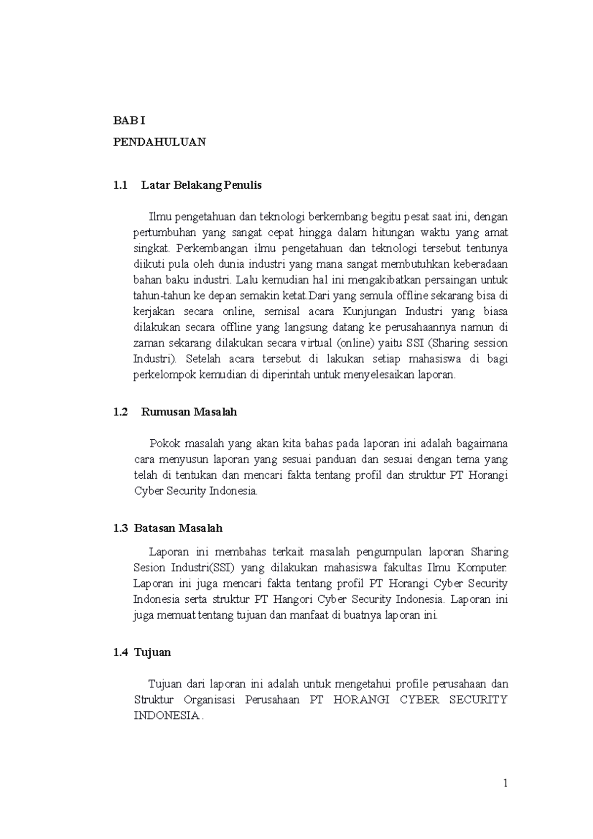 Laporan Copy sssssssssssssssssssssss BAB I PENDAHULUAN 1 Latar