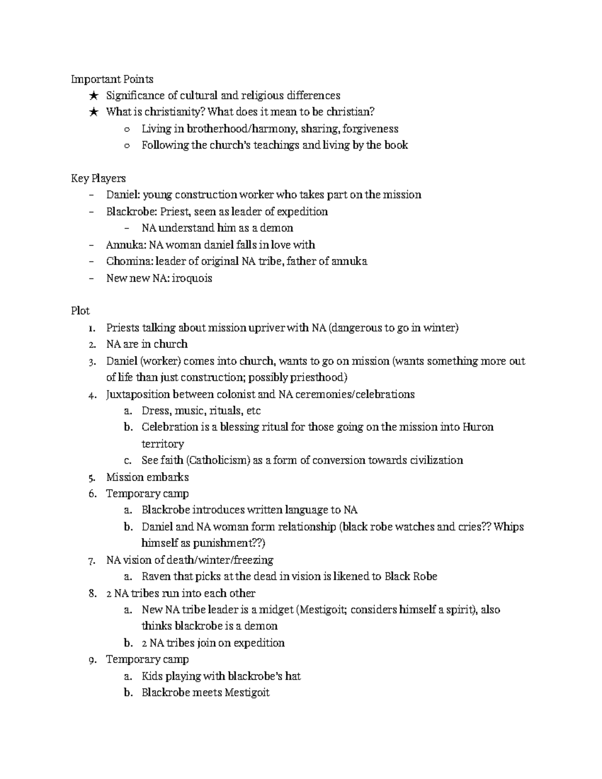 Black Robe Notes Important Points ★ Significance of cultural and