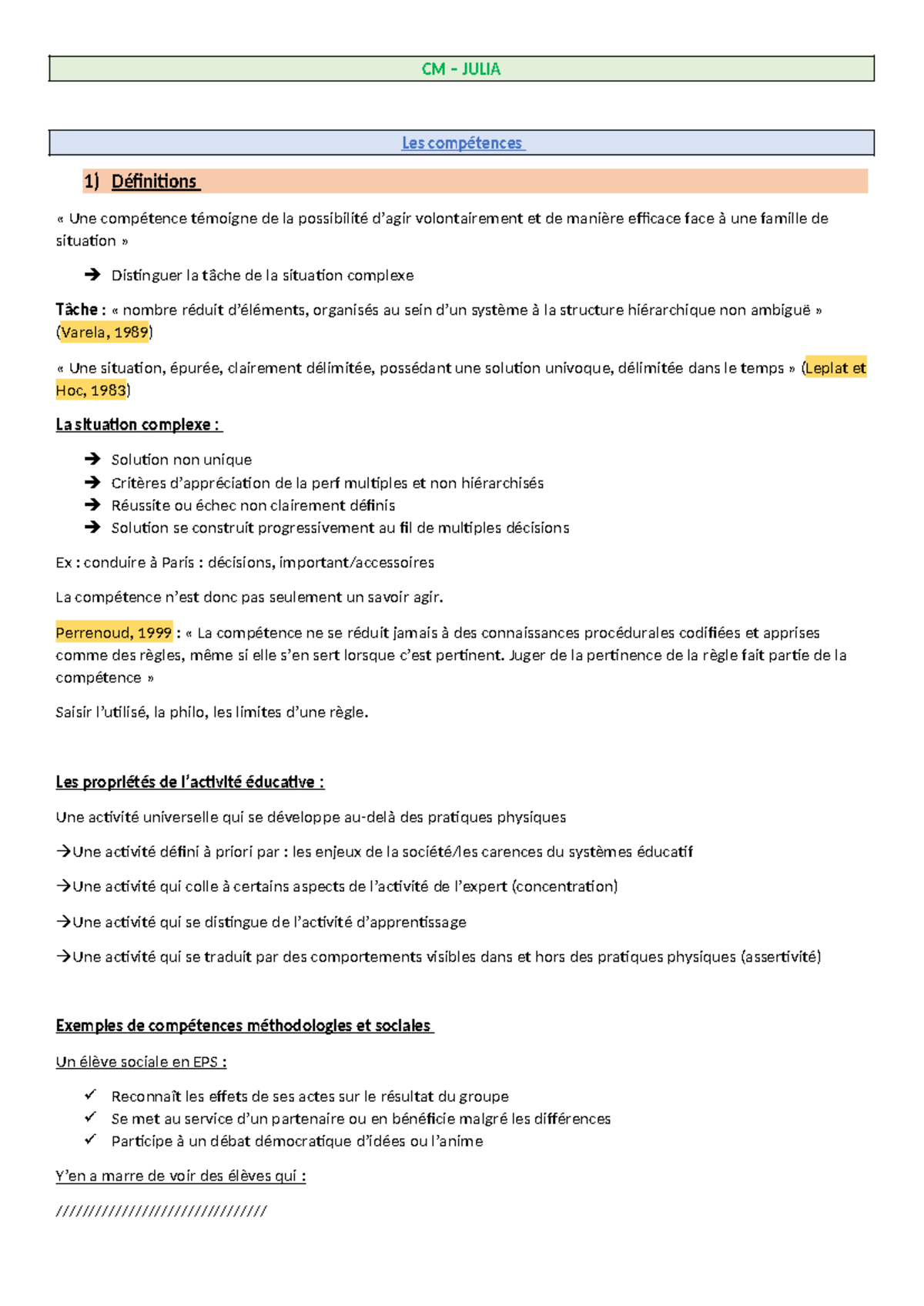 Les compétences - Ecrit 2 - CM – JULIA Les compétences 1) Définitions ...