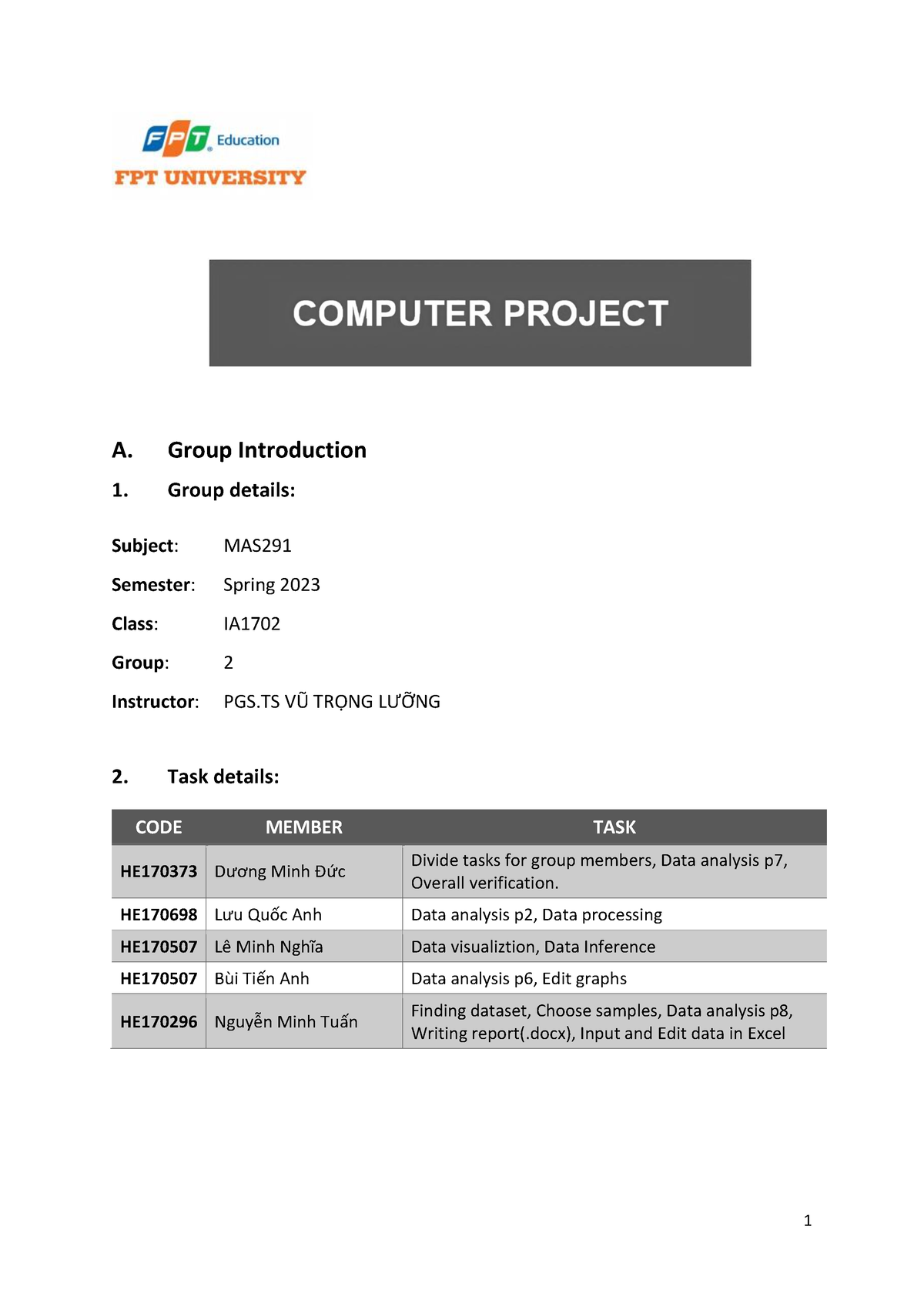 MAS291 Group 2 Project Report - A. Group Introduction Group Details ...