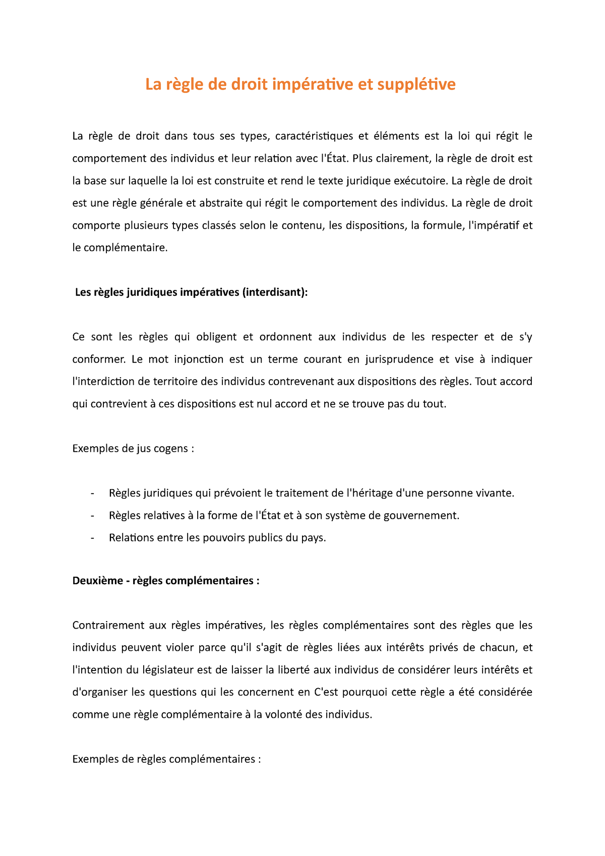 La Règle De Droit Impérative Et Supplétive La Règle De Droit Impérative Et Supplétive La Règle 6977