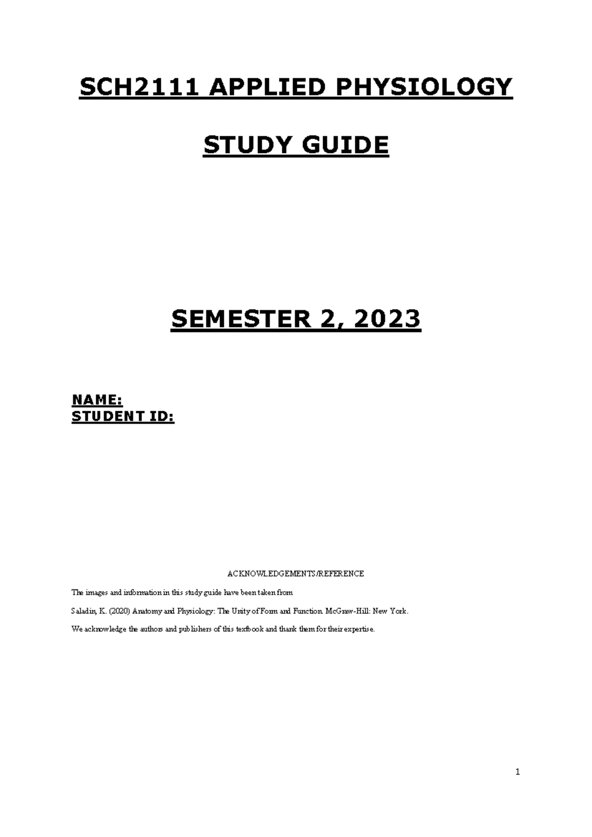 SCH2111 Study Guide 20231 SCH2111 APPLIED PHYSIOLOGY STUDY GUIDE