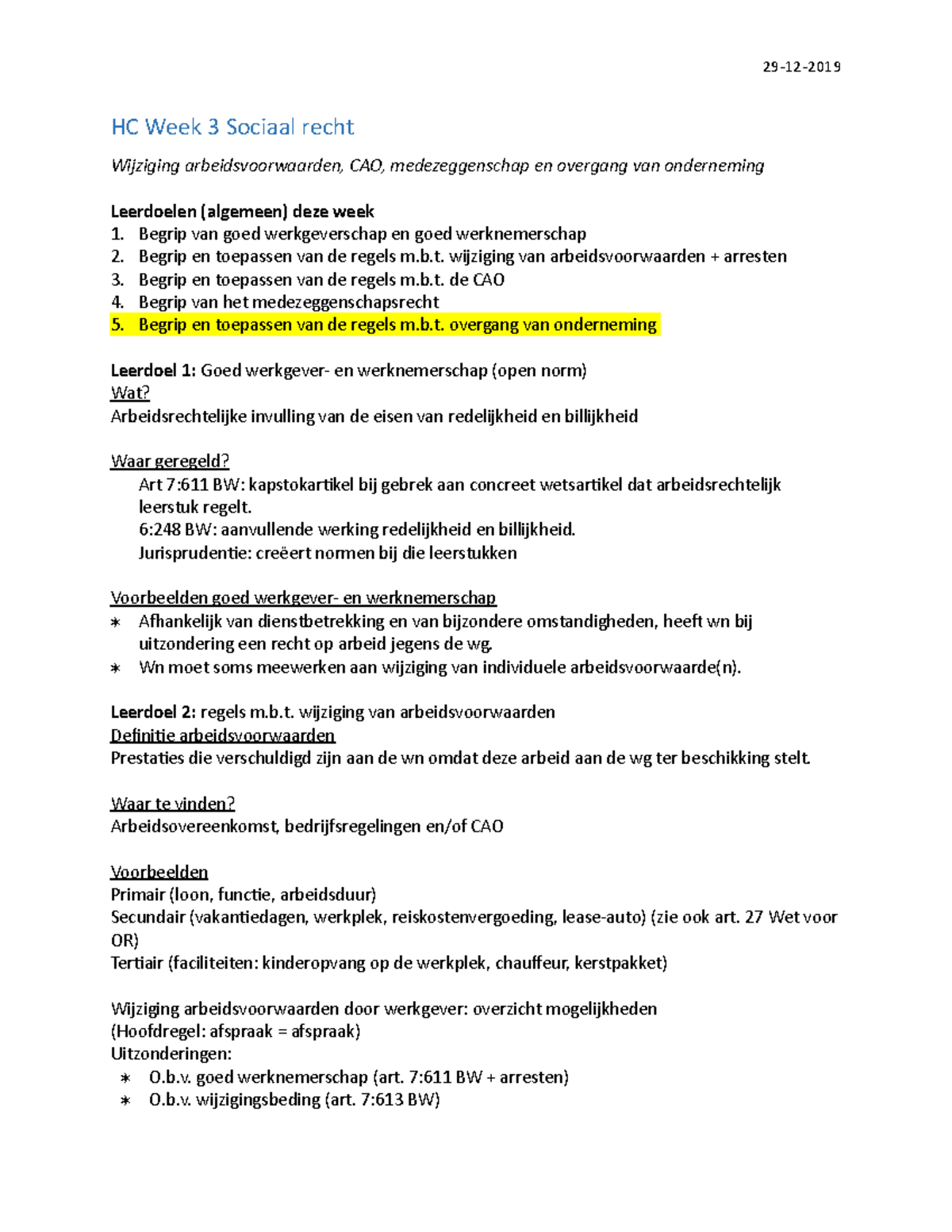 HC Week 3 Sociaal Recht Jr 2 HBR Aantekeningen - HC Week 3 Sociaal ...