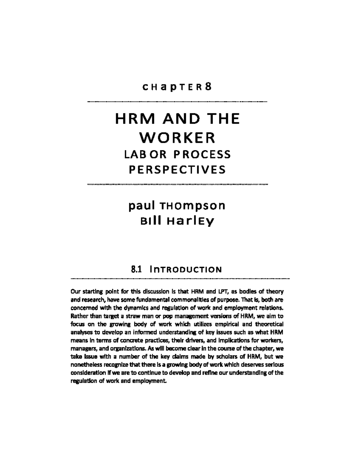 HRM and the Worker Labor Process Perspectives - Human Resource ...